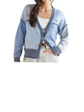 *Kerri Rosenthal Cashmere Patchwork Whipstitch Button-Up V-Neck Cardigan Sweater, Size S