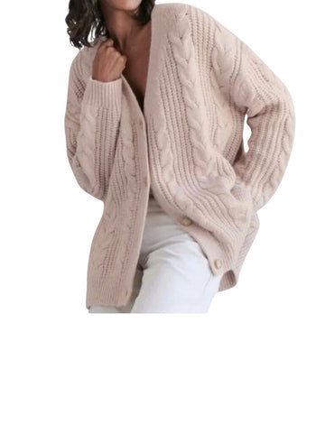*Jenni Kayne Cocoon Alpaca & Wool Blend Chunky Cable Knit Button-Up V-Neck Oversized Cardigan, Size S