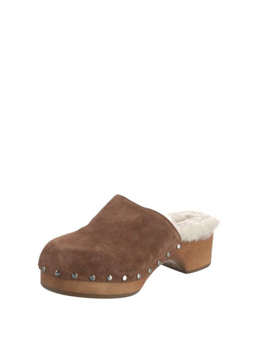 *Rag & Bone Mara Shearling Suede Wooden Sole Stud Trim Platform Mule Clog , Size 39