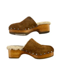 *Rag & Bone Mara Shearling Suede Wooden Sole Stud Trim Platform Mule Clog , Size 39