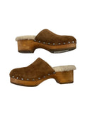 *Rag & Bone Mara Shearling Suede Wooden Sole Stud Trim Platform Mule Clog , Size 39
