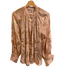 *Rebecca Taylor Datura Silk Metallic Floral Balloon Sleeve Button-Up Top, Size 4