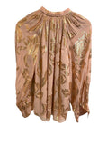 *Rebecca Taylor Datura Silk Metallic Floral Balloon Sleeve Button-Up Top, Size 4
