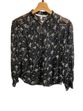 *Veronica Beard Walker Silk Chiffon Metallic Floral Long Sleeve Smocked Cuff Keyhole Neck Top, Size 2