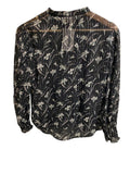 *Veronica Beard Walker Silk Chiffon Metallic Floral Long Sleeve Smocked Cuff Keyhole Neck Top, Size 2
