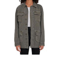 *NSF Roger Cotton Twill Button-Up Cinch Waist Raw Hem Cargo Jacket, Size P=XS