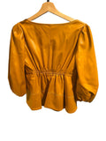 *Staud Sophie Faux Leather Elbow Puff Sleeve Square Neck Peplum Top, Size S