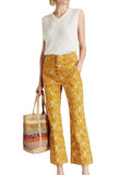 *Ulla Johnson Ellis Jean Cotton Twill Floral Button Fly High Rise Bootcut Cropped Pants, Size 8