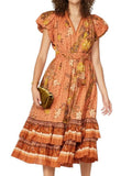 *Ulla Johnson Etta Textured Cotton Floral Birds Flutter Sleeve Round Neck Tiered Mini Dress, Size 8