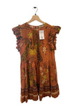 *Ulla Johnson Etta Textured Cotton Floral Birds Flutter Sleeve Round Neck Tiered Mini Dress, Size 8