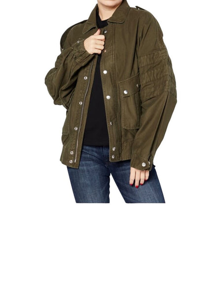 *The Kooples Cotton Twill Collared Full Zip Elastic Hem Cropped Utility Jacket, Size K1=S