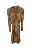 *Sezane Loree Botanical Patchwork Long Sleeve Ruffle Button-Front Tie Waist Midi Dress, Size RE 40=US 8