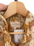 *Sezane Loree Botanical Patchwork Long Sleeve Ruffle Button-Front Tie Waist Midi Dress, Size RE 40=US 8