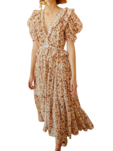 *Ulla Johnson Madeline Cotton Poplin Flutter Sleeve Smocked Midi Dress, Size 8