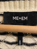 *Me+Em Cotton Stripe Lace Stitch Short Sleeve V-Neck Button-Up Cardigan Sweater, Size M