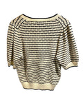 *Me+Em Cotton Stripe Lace Stitch Short Sleeve V-Neck Button-Up Cardigan Sweater, Size M