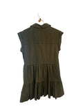 *Veronica Beard Trisha Textured Cotton Cap Sleeve Collared V-Neck Button-Up Tiered Mini Dress, Size L