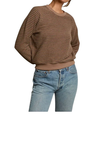 *PerfectWhiteTee Alexi Cotton Reverse French Terry Stripe Crew Neck Sweatshirt, Size L