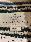 *Trovata Savannah Cotton Stripe Knit Wide Collar Gold Button Cardigan Sweater, Size S