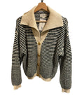 *Trovata Savannah Cotton Stripe Knit Wide Collar Gold Button Cardigan Sweater, Size S