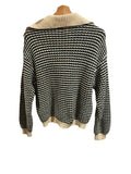 *Trovata Savannah Cotton Stripe Knit Wide Collar Gold Button Cardigan Sweater, Size S