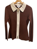 *NWT Aligne Isobel Cotton & Wool Knit Collared Full Zip Cardigan Jacket, Size 4