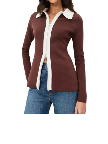 *NWT Aligne Isobel Cotton & Wool Knit Collared Full Zip Cardigan Jacket, Size 4