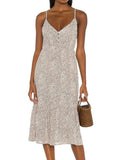 *Rails Delilah Linen Blend Cheetah Cami V-Neck Ladder Inset Trim Midi Dress, Size XS