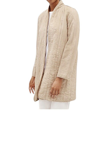 ^Eileen Fisher Tencel & Linen Quilted Shawl Collar Open Front Coat Jacket, Size XS