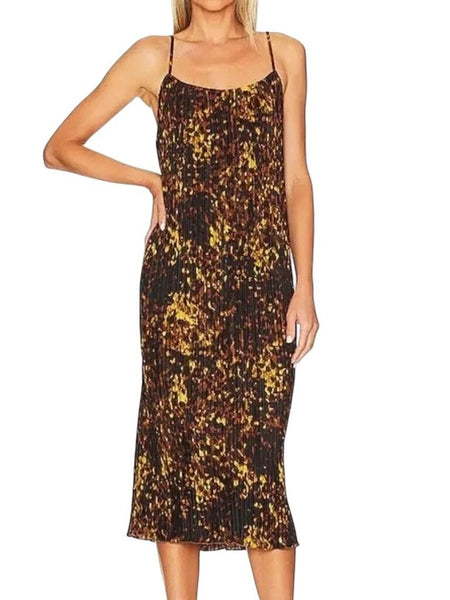 ^Rails Ami Tortoishell Accordian Pleated Cami Scoop Neck Midi Dress, Size XS