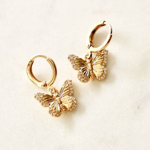 Katie Waltman 14K Gold Plate CZ Butterfly Huggie Hoop Earrings