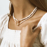 Katie Waltman Rice Pearl Strand Leaf Cluster 18" Necklace