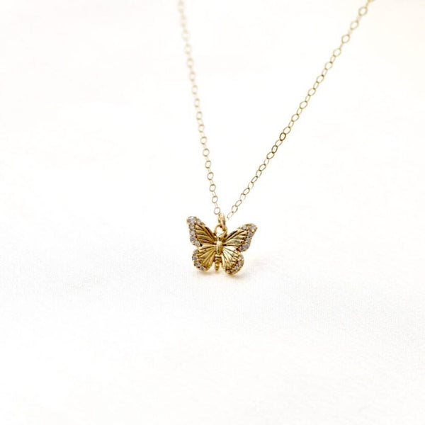 Katie Waltman 14K Gold Plate CZ Butterfly Charm 14K Gold-Fill Chain 18" Necklace