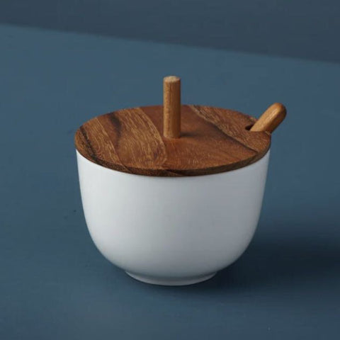 Be Home Amelia Ceramic & Teak Pinch Pot Cellar & Spoon