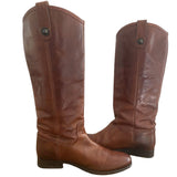 *Frye Melissa Button Cognac Leather Pull-On Tall Riding Boots, Size 7