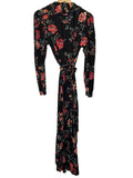 *Maje Rosetina Crepe Floral Long Sleeve V-Neck Wrap Ruffle Trim Dress, Size MAJE 2 (M)