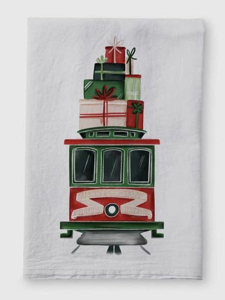 doodles.ink Holiday Presents on Cable Car Tea Towel