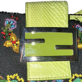 *Fendi VINTAGE FF Logo Beaded Embroidered Zip Top Baguette Shoulder Bag