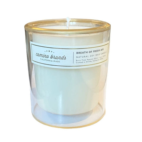 Camino Brands Breath of Fresh Air Candle Clear Double Glass Gold Rim Jar, 11 oz.
